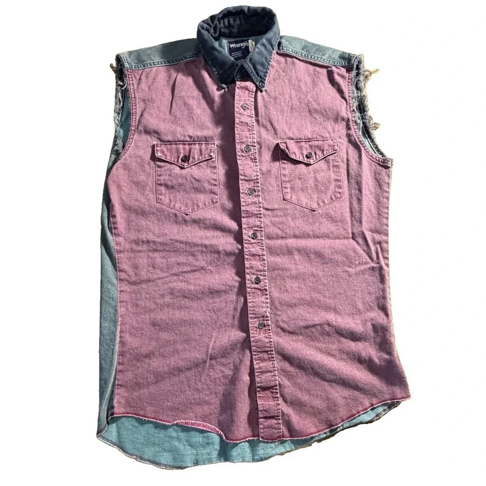 VTG Wrangler sleeveless brush popper Purple/green color block